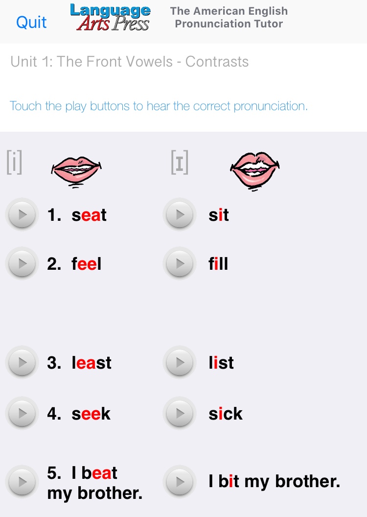 Snapshot of the English Pronunciation Tutor app 