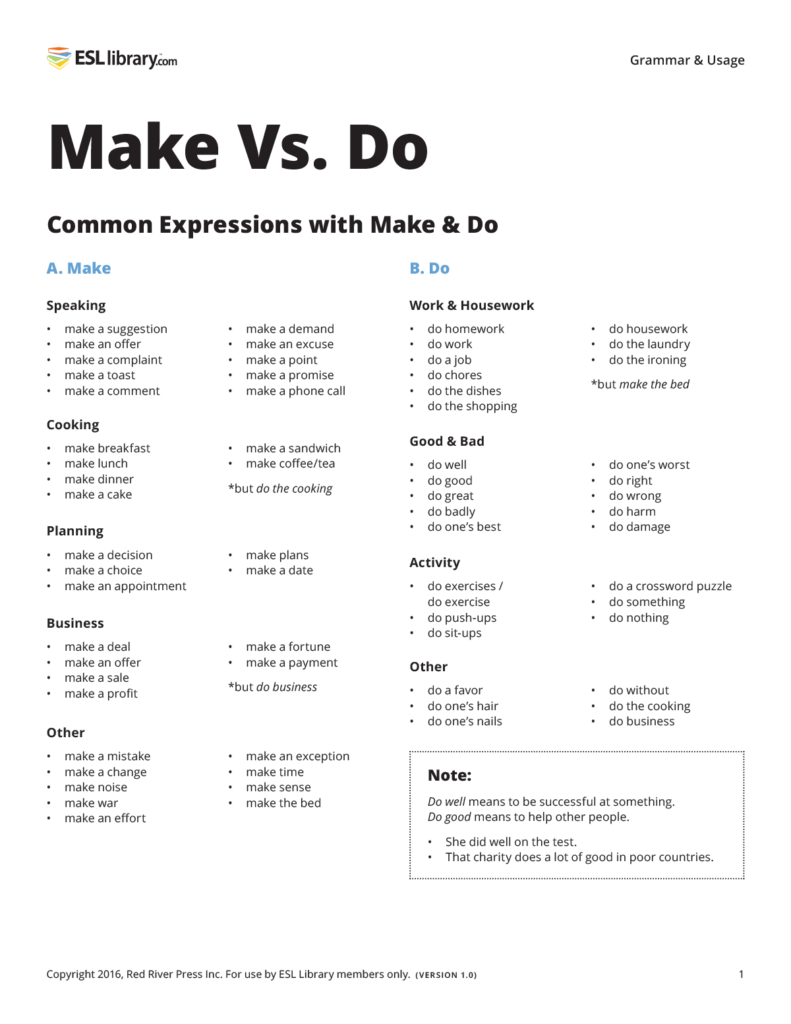 Make Vs Do expressions info sheet