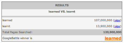 Search results for learned vs learnt