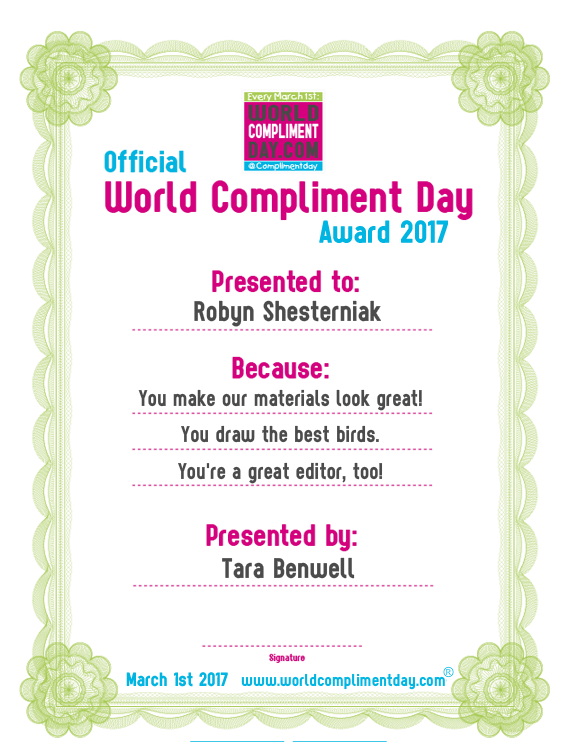 A certificate with a compliment written on it