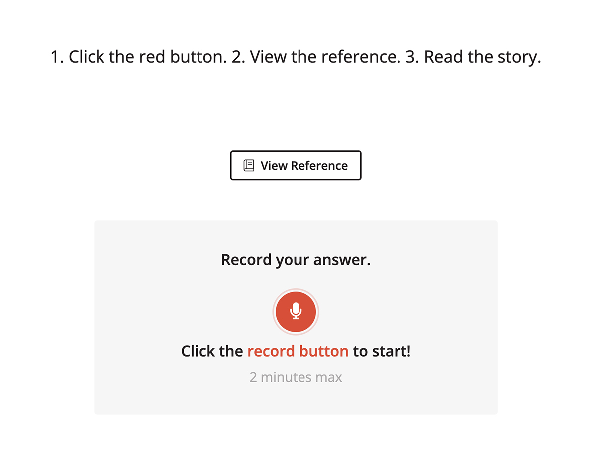 Example of Ellii speaking task type with a record button to record your answer.