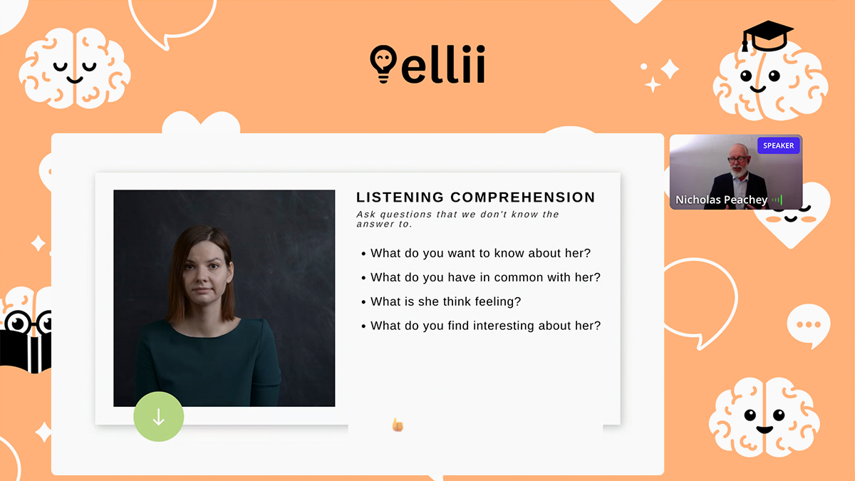 Nik Peachy talks about listening comprehension at ElliiCon2022.