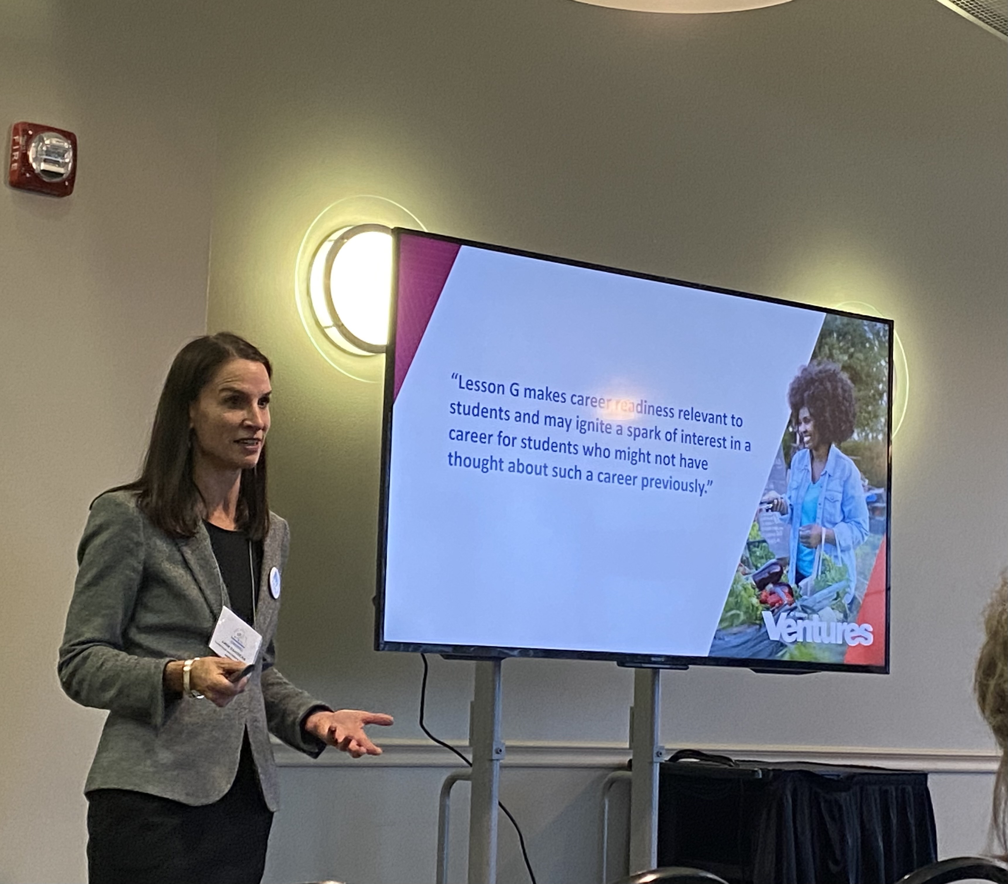 Anne Damiecka sharing Ventures 4th edition at MITESOL 2025