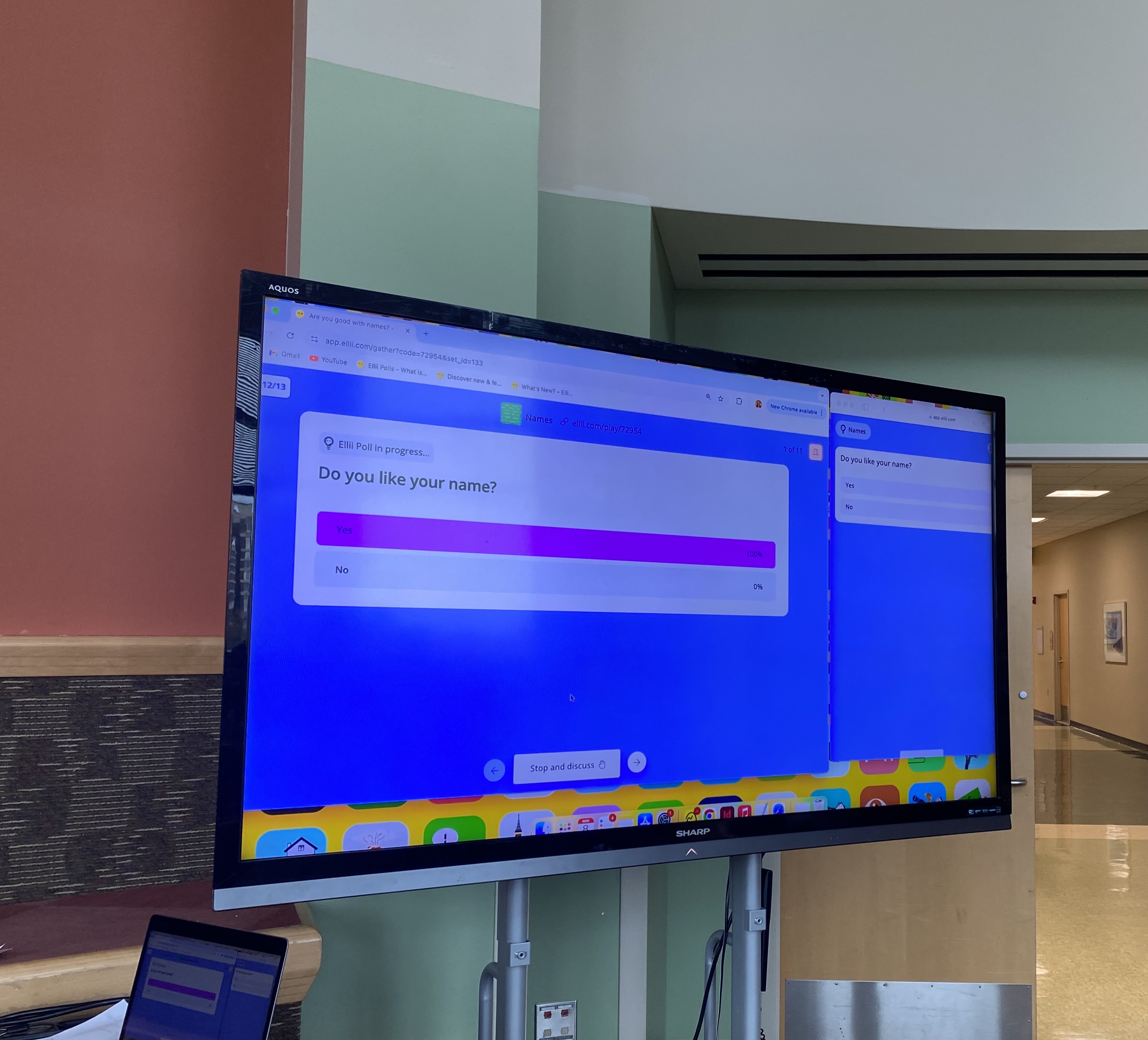 Tara Benwell, VP of Publishing at Ellii, demonstrates Ellii Polls in the Kiva Room at Eastern Michigan University, MITESOL 2025