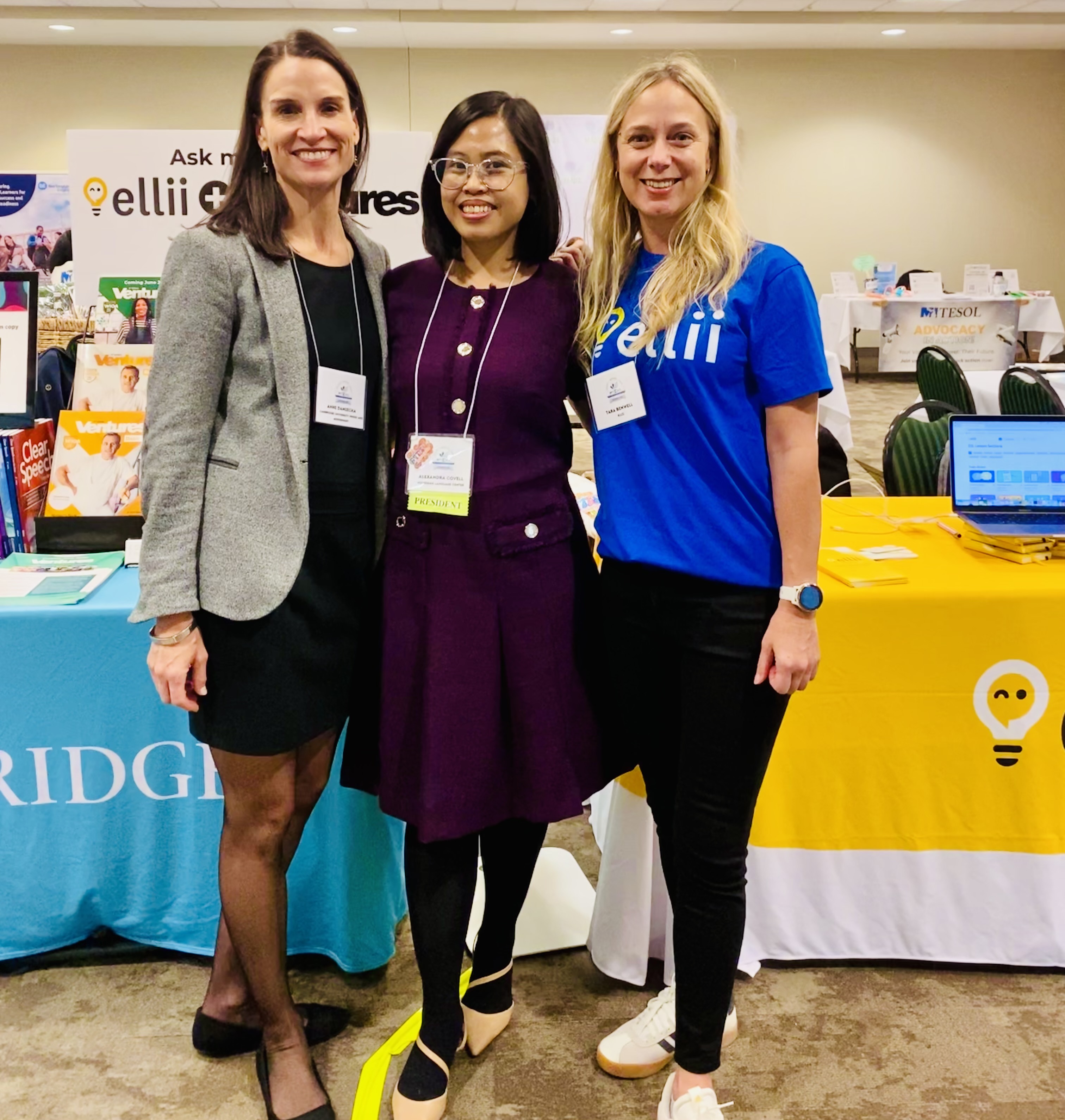 Anne Damiecka, Alexandra Covell, Tara Benwell at the Cambridge Ventures + Ellii booth at MITESOL 2025