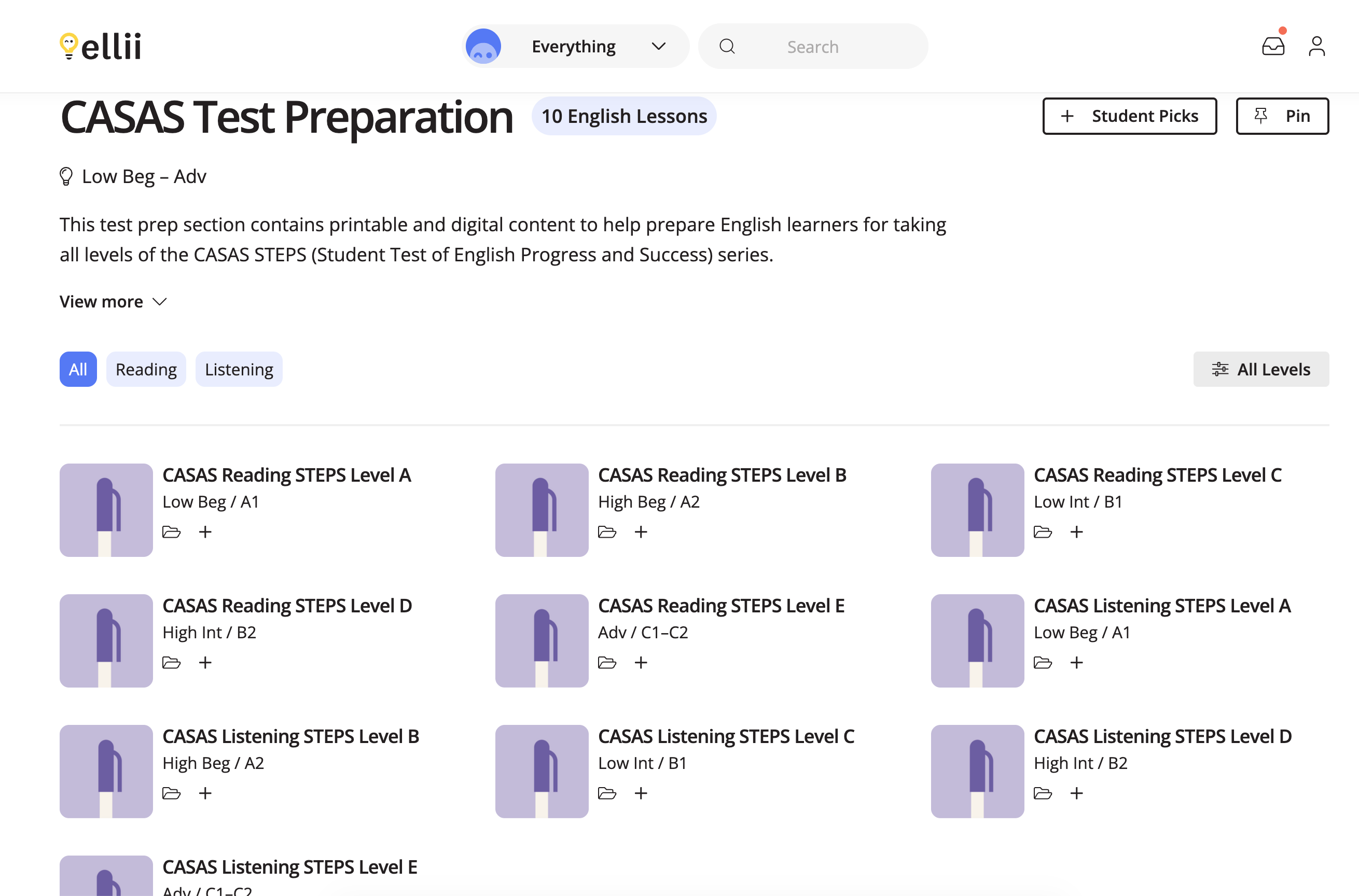 CASAS STEPS Practice Tests on Ellii