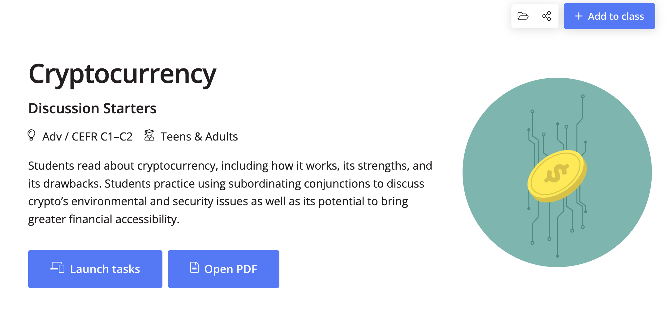 Discussion Starters lessons on Ellii, such as cryptocurrency