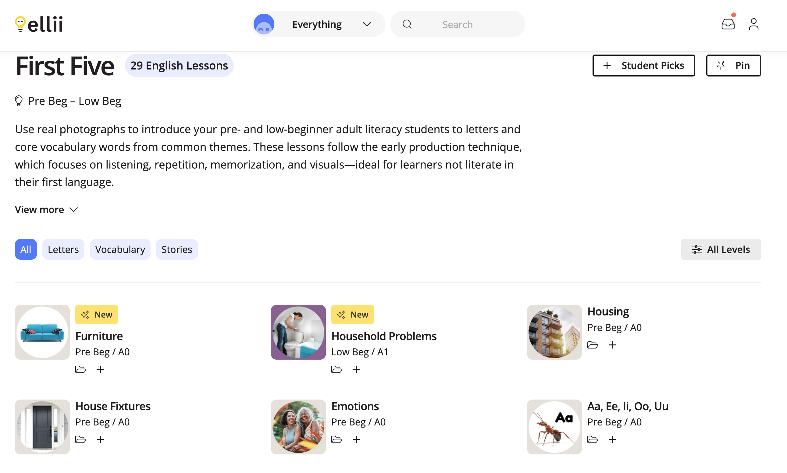 Adult Literacy section on Ellii