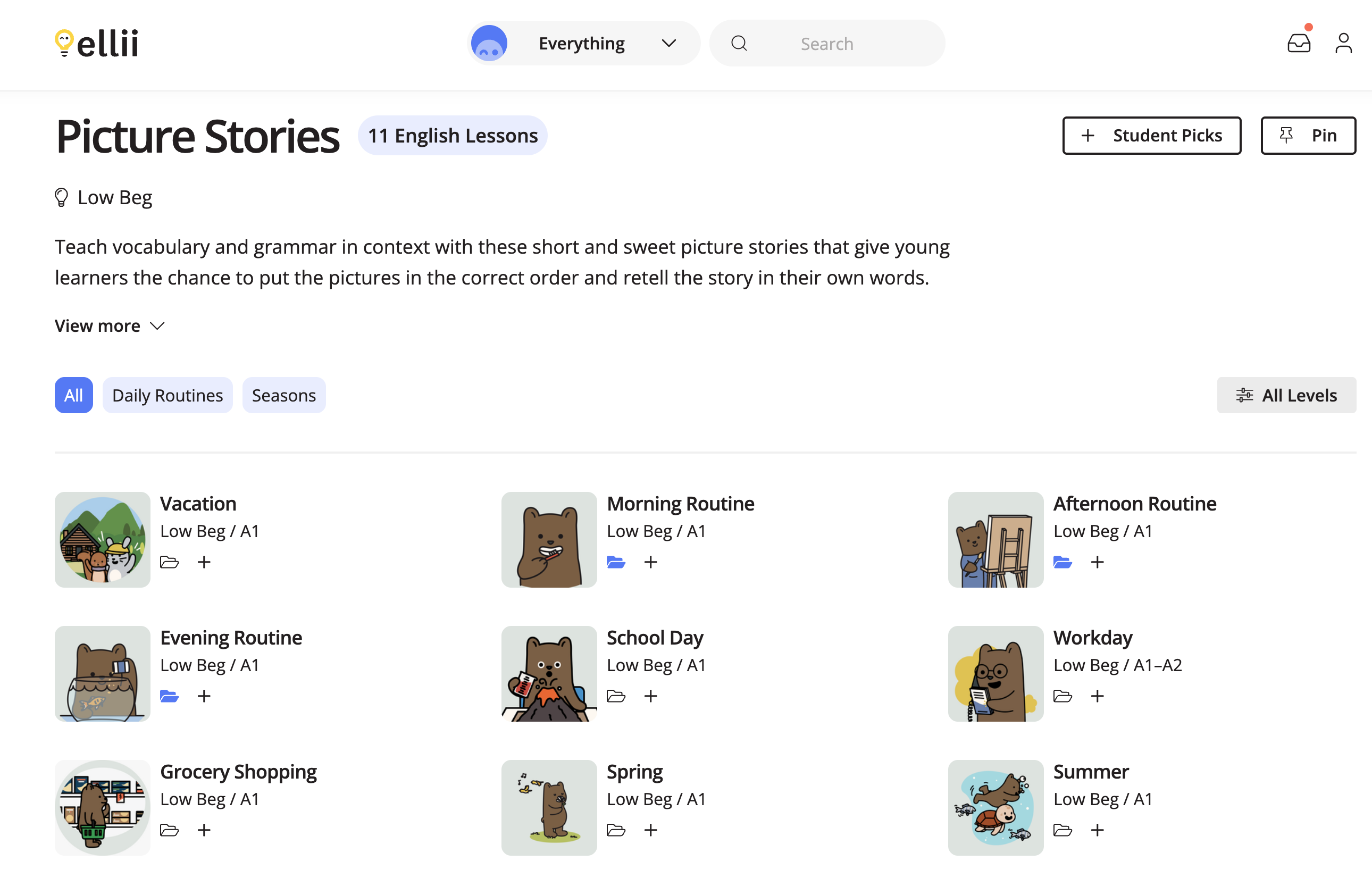 young learner picture stories on Ellii