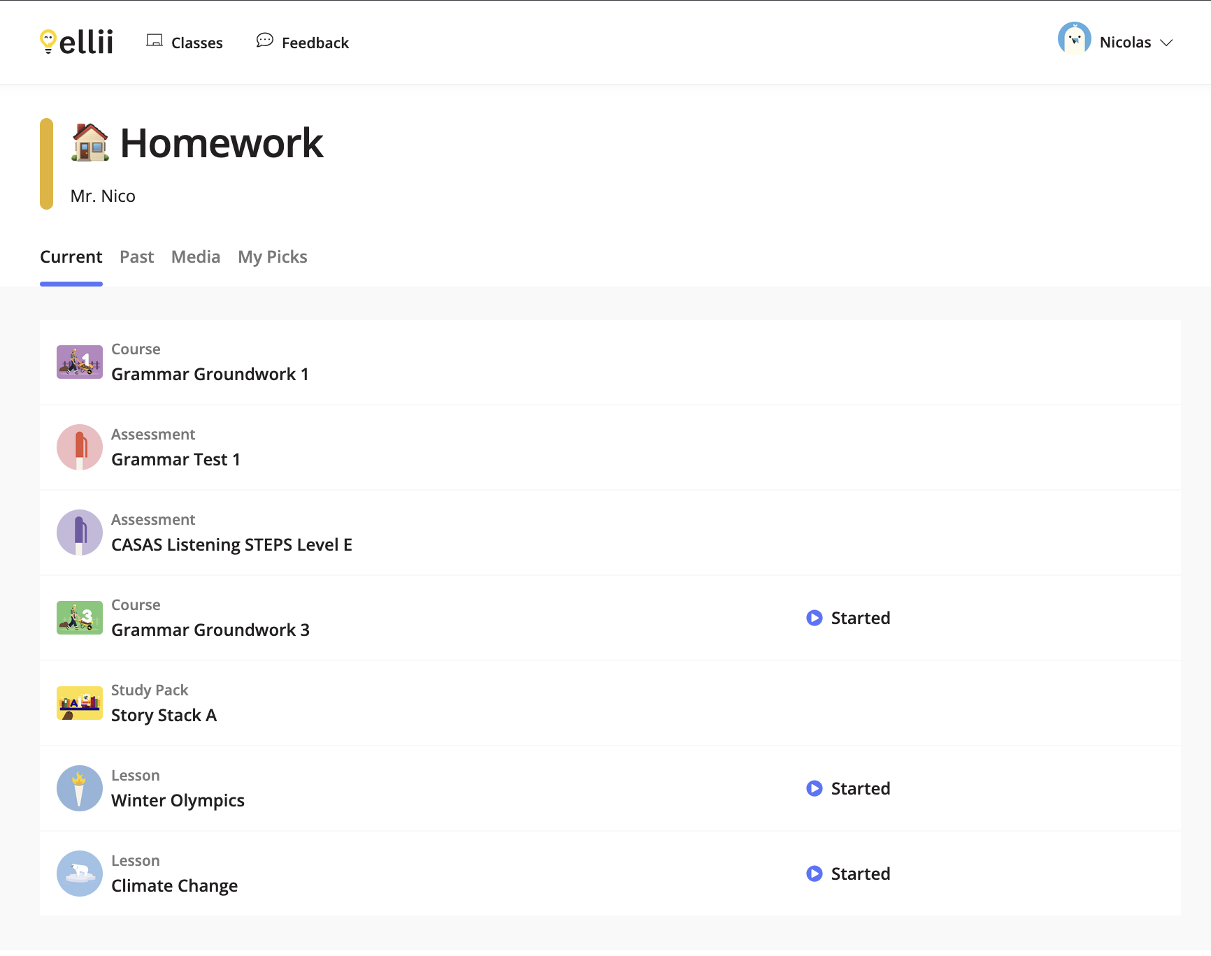 Already started homework label on Ellii