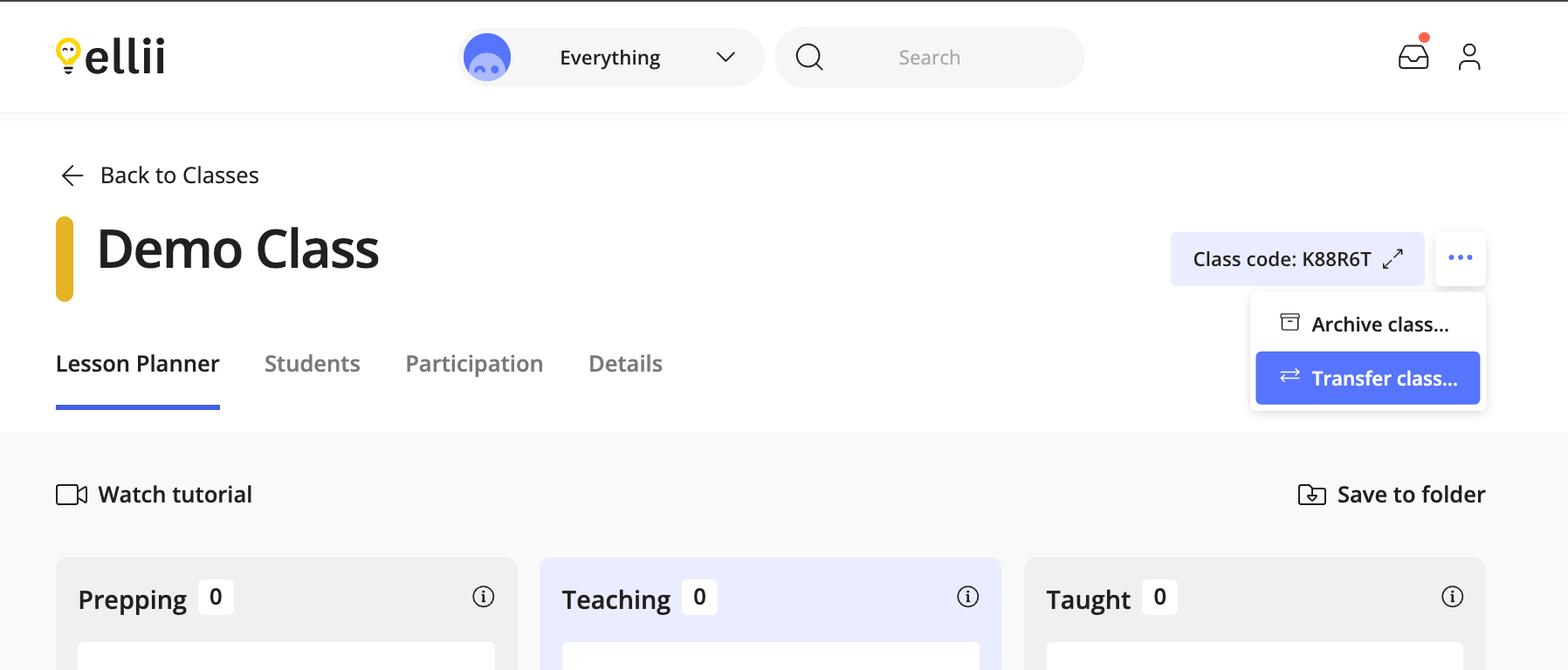 Transfer homework to another teacher on Ellii