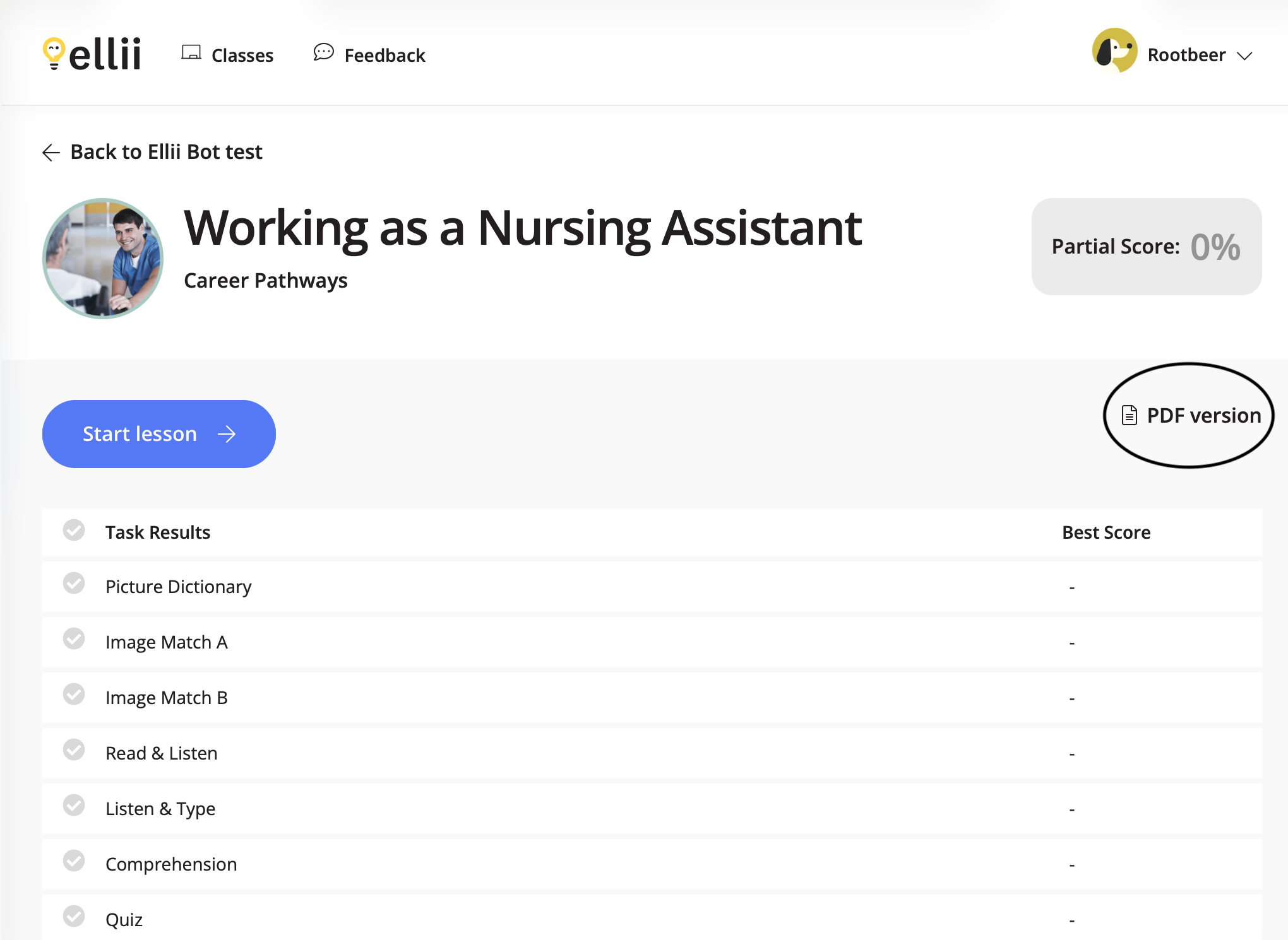 where a student can find the PDF in an Ellii assignment